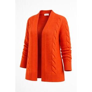 Jess Lee Womens Cable Knit Cardigan Sweater Orange Open Front Size L
